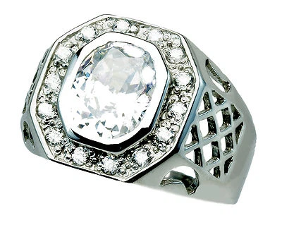 Conjunto de anillo de halo de plata de ley 925 con bisel de canal de circonita cúbica para hombre Foto 1 de 4