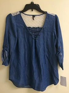 Juniors HeartSoul Vintage Blue Tencel Peasant Shirt Top Size M NWT - Picture 1 of 8