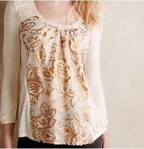 Meadow Rue Mariana Velvet Floral Peasant Top Size Medium - Picture 1 of 9