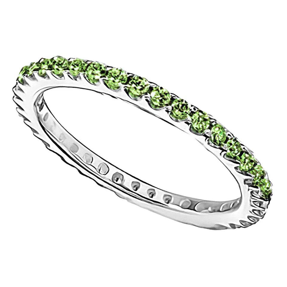 Sterling Silver Birthstone Ring Womens Thin Eternity Band CZ Birth Stone [NEW] - Image 1 of 1