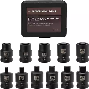 Mayouko 11PCS 3/8" Drive SAE Pipe Plug Socket Set, Tapered Male Square Drive, Ch - Picture 1 of 12
