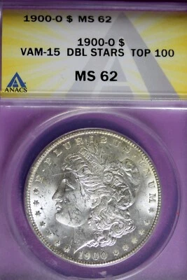 1900 - O ANACS MS62 VAM-15 DBL STARS TOP100 MORGAN DOLLAR!!  #B35303 - Image 1 of 2