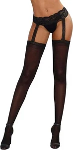 Premium Quality Black Thigh High Tights With Lace Top One Size Fits All - Picture 1 of 2