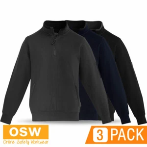 3 x Men Premium 1/4 Zip Heavyweight Brushed Fleece Tradies Work Pull Over Jumper - Picture 1 of 6