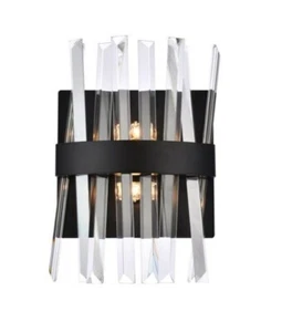 Crystal Wall Sconce Light Fixture Black Dining Room Hallway Bedroom or Bathroom - Picture 1 of 7