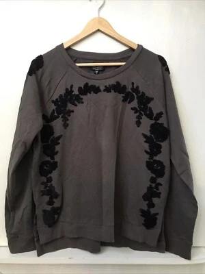 Lucky Brand Sudadera Floral Flocada Gris y Negro Talla M Mediana Nueva Con Etiquetas Foto 1 de 4