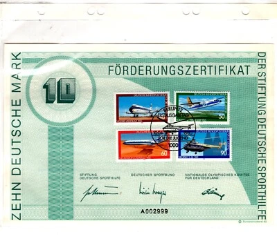 Germany 1980 plane 10 DM=5 Euros certified Sheet*Signed by the Olympic Committee - Image 1 of 2