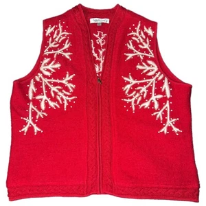 Coldwater Creek Damen rote Wolle Weihnachten Reißverschluss Weste groß gebraucht - Bild 1 von 5