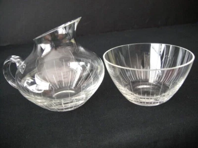 Vintage Glass Etched Cream & Sugar Set - Image 1 of 4