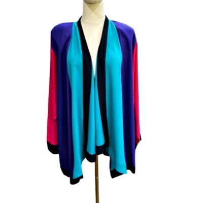 Chaqueta Plumero Kimono Bloque de Color Rosa Púrpura Dopamina Festival Artístico De Colección Años 80 Foto 1 de 4