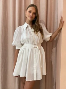 Acler Lorne Dress In Ivory Flowy Mini Collared Neckline D Ring Belt US 10 Bride - Picture 1 of 11