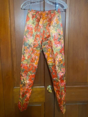 Pantalón/pantalón cigarrillo vintage años 50/60 floral dorado/rojo Foto 1 de 4