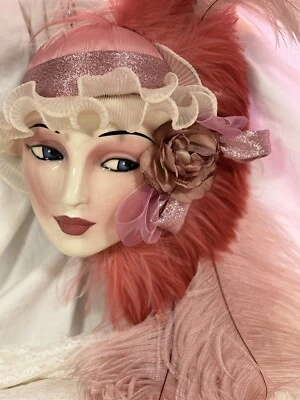 Arte en arcilla, máscara de dama pintada, hecha a mano, colgante de pared Foto 1 de 4