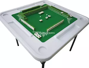 Mahjong Table, 37.4” Square Folding Card Table W/Removable Green Mat, 4 Cup Hold - Picture 1 of 12