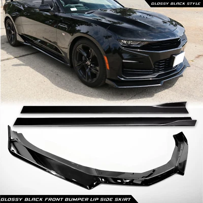For 2016-2024 Chevy Camaro 1LE Style Glossy Black Front Bumper Lip Side Skirt Foto 1 de 4