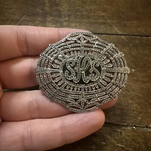 Vintage Large Sterling Silver Marcasite Monnogram Brooch Pin - Picture 1 of 8