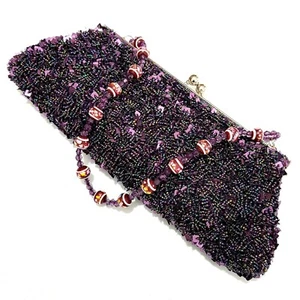 Borsetta Borsa da Sera Clutch Clutsch Portamonete Perlenstrickerei Lilla - Foto 1 di 5