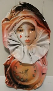 Paper Mache Mime/Clown Clock Brown Peach Pink White Signed & Numbered Art - Picture 1 of 10