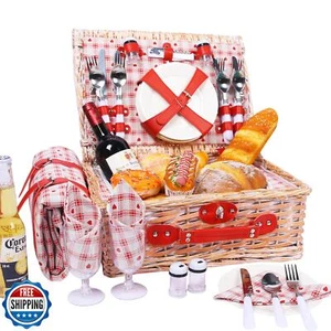 Cesta de picnic para 4 personas tejido de sauce juego de picnic con aislamiento refrigerador - Imagen 1 de 5