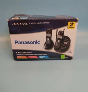 panasonic 2.4 ghz digital cordless answering system 2 handsets kx-tg2432b black - Picture 1 of 6