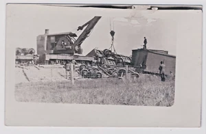Train Wreck C & N W Railway ? Crane Workers Disaster RPPC Real Photo Postcard - Picture 1 of 2