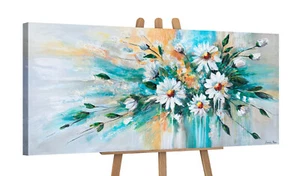 Acrylbild 'Sonnige Gänseblümchen' Abstraktes Blumenbild auf Leinwand 115x50cm - Bild 1 von 10