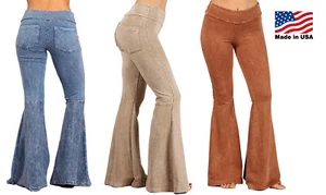 Chatoyant Women's French Terry Bell Bottom Yoga Pants with Pockets Made in USA - Picture 1 of 30