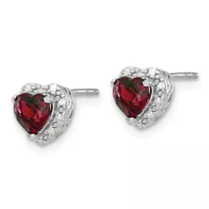 925 Sterling Silver Created Red Ruby Diamond Heart Love Earrings July ... - Picture 1 of 6