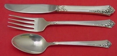 Juego junior de plata esterlina Damask Rose de Oneida 3 piezas cubiertos vintage Foto 1 de 3