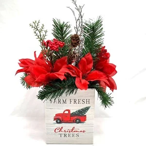 Holiday Floral Arrangement Artificial Flowers Christmas Gift Co-Worker Hostess - Picture 1 of 2