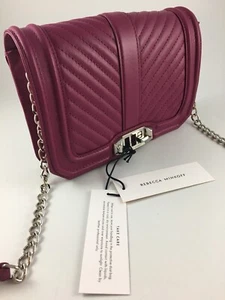 REBECCA MINKOFF MAGENTA SOFT OIL QUILTED LEATHER SMALL LOVE CROSS-BODY BAG BNWT - Picture 1 of 12