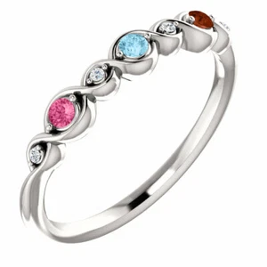 Mother's Day Ring Jewelry Sterling Silver Ring 1-5 Birthstones, 2 mm stones - Picture 1 of 21