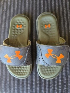 Under Armour Kids Boys Slides Green Camo Orange Size 13K UA - Picture 1 of 5