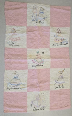 Manta acolchada para bebé cuna pared punto de cruz hecha a mano vintage rosa 36x22" Foto 1 de 4