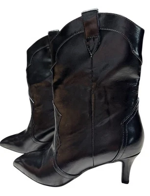 Dolce Vita Andres 黑色光泽皮革尖头中跟靴 6 码全新带标签  — 第 1/4 张图片