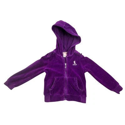 Juicy Couture Sudadera con Capucha Niñas 3T Púrpura Terciopelo Cremallera Completa Volantes Borde Bolsillos Chaqueta Foto 1 de 4