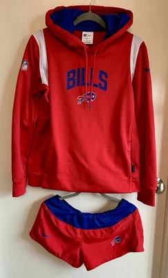 Nike Mujer Med. NFL Buffalo Bills Conjunto de Sudadera y Pantalones Cortos Térmicos Corte Seco Rojo Usado en Excelente Condición! Foto 1 de 4