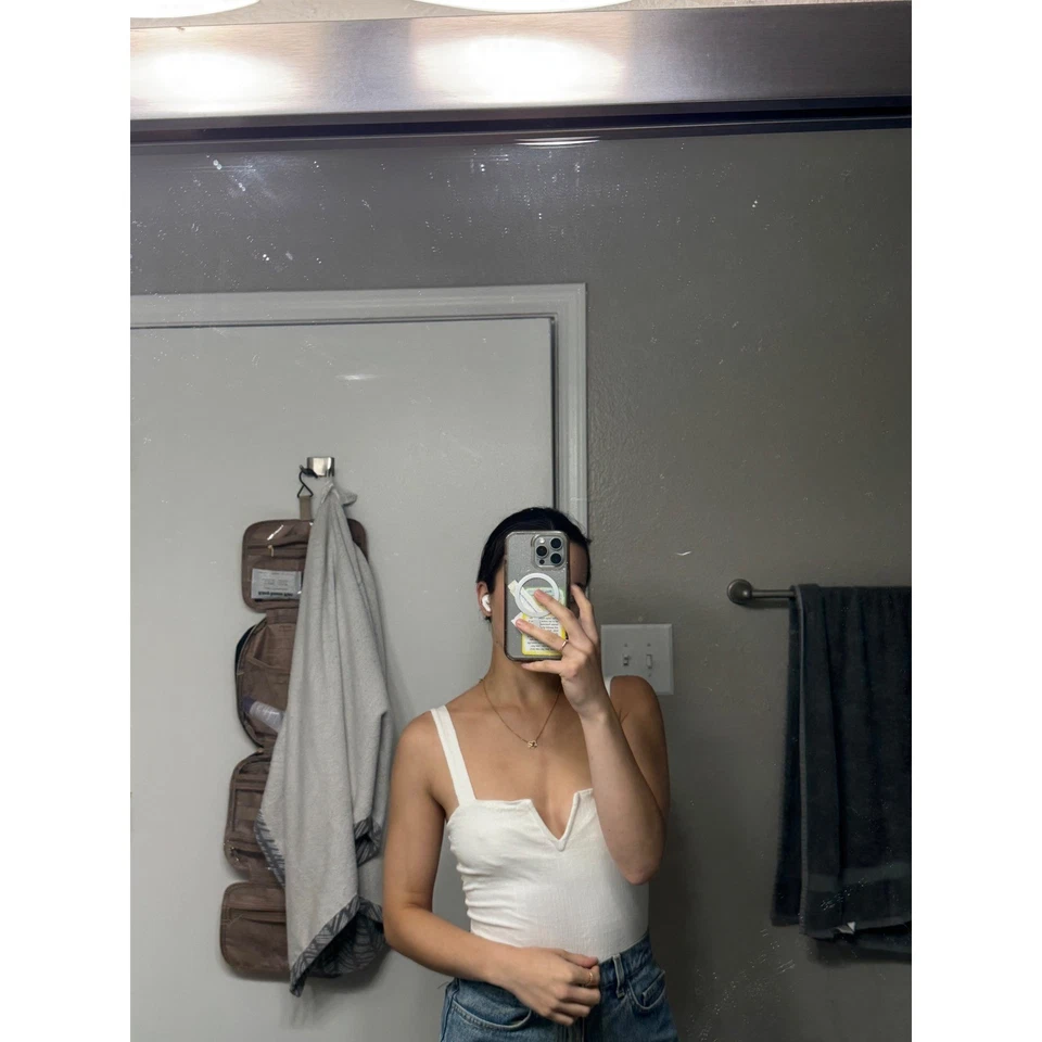 Free People Sleeveless Bodysuit Snap Crotch Adjustable Straps White S - Image 1 of 4