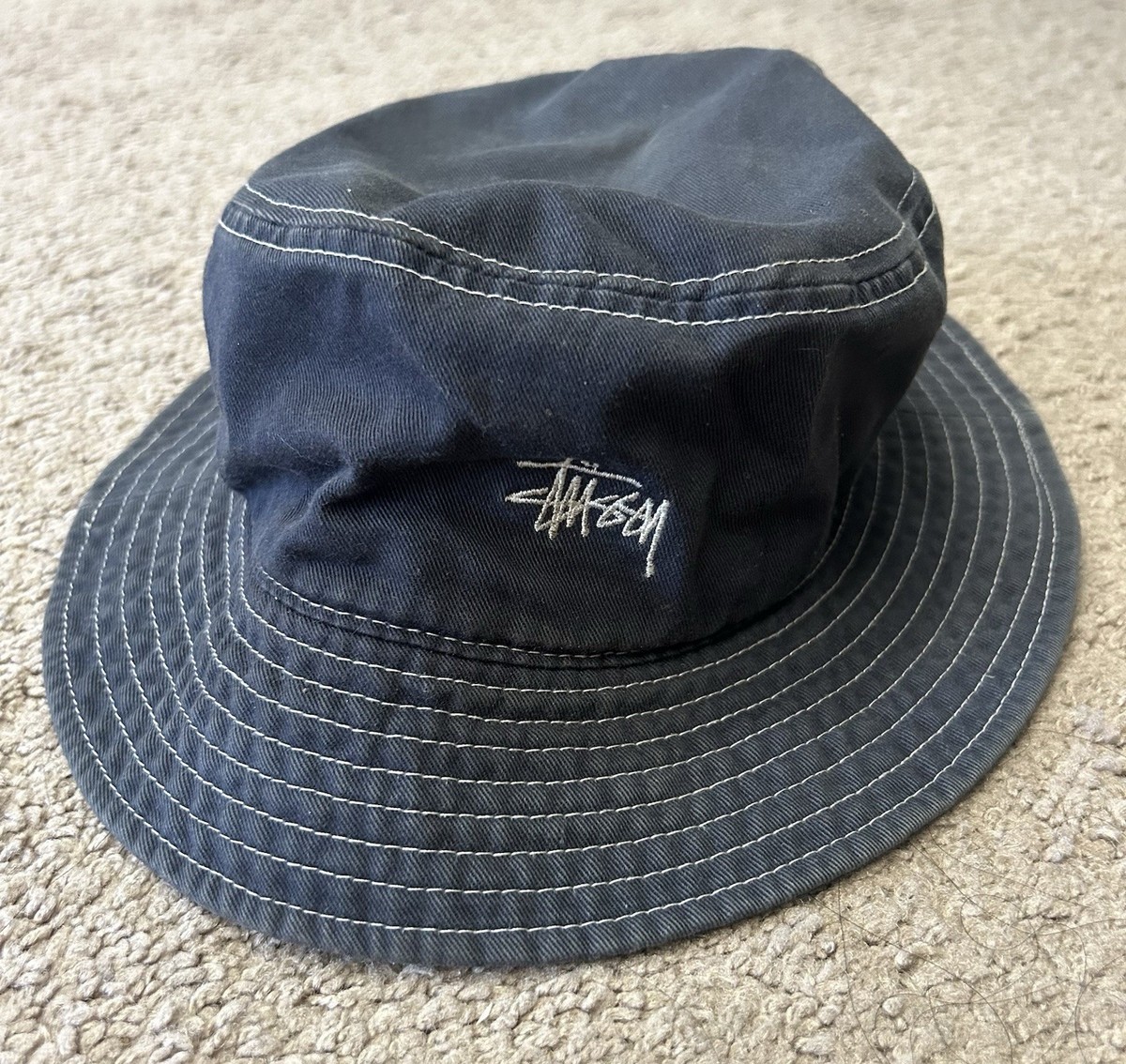 帽子 90's stussy bucket hat L-XL made in usa 🔶️VINTAGE STUSSY LOGO BUCKET HAT SKATER HIP HOP RAP
