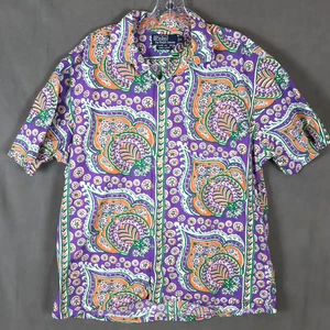 VTG Polo Ralph Lauren Shirt Mens Medium Purple Paisley Andy Camp Loop Collar 90s - Picture 1 of 12