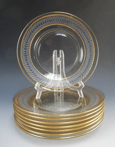 Juego de 8 platos de ensalada de vidrio transparente de postre con hojas de oro vintage de 8" - Imagen 1 de 8