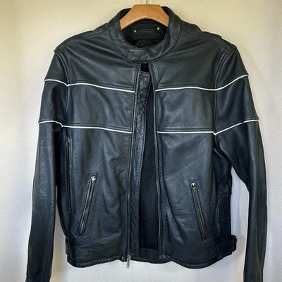 Leather Motorcycle Jacket Wilson's Black Racing Coat Moto Mens Medium - Image 1 of 4