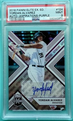 2018 Panini Elite Extra Edition Yordan Alvarez  Aspirations Purple Auto PSA 9 - Image 1 of 2