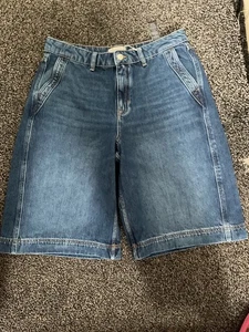 Brand New Denim High Waisted Bermuda Shorts Size 16 Dark Indigo - Picture 1 of 24