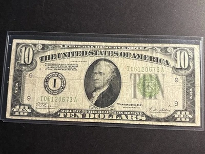 1928-B $10 Federal Reserve Note Light Green Seal — Minneapolis, MN — Circulated  - Image 1 of 4
