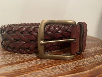 Nautica 男式皮革编织腰带棕色黄铜扣 XL 码 — 第 1/4 张图片