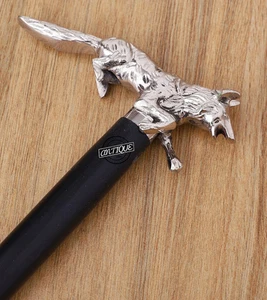 Silver Fox Handle Solid Walk Canes Wooden Shaft Sticks Old Aged Gift Idea Royal - Picture 1 of 2