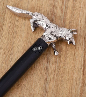Silver Fox Handle Solid Walk Canes Wooden Shaft Sticks Old Aged Gift Idea Royal - Image 1 of 2