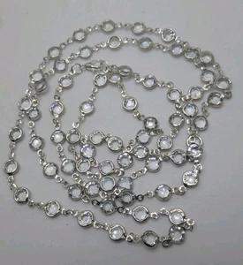 Gold Tone Chain With 6 Mm Clear Glass Bezel Necklace 40 Inches - Picture 1 of 8