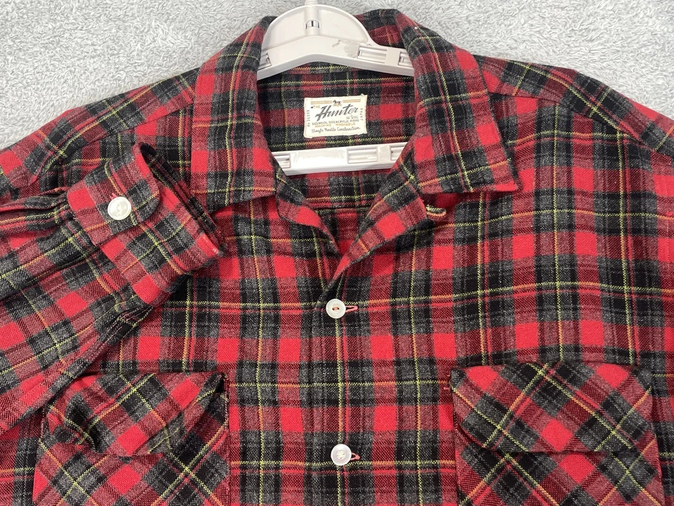 Vintage The Hunter Shirt Mens Large Red Plaid Flannel Wool Blend Made in Japan - Image 1 of 4